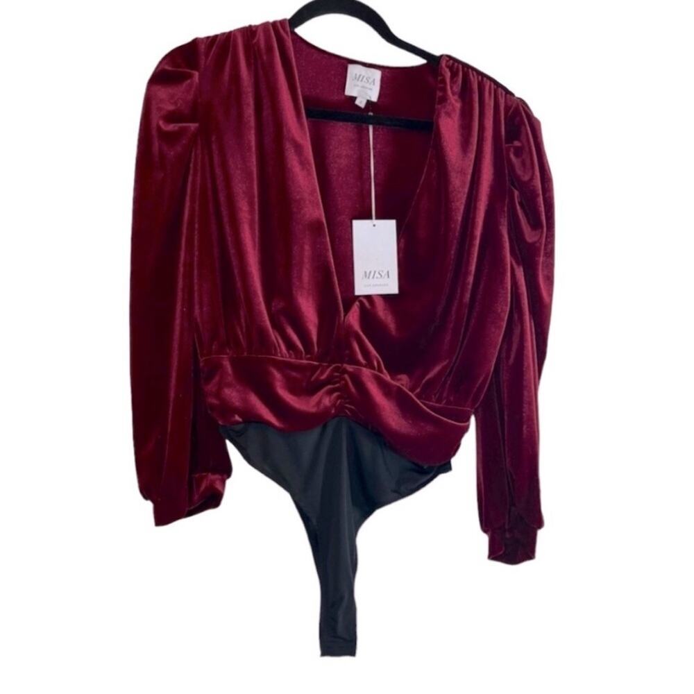 Misa Los Angeles Ari Velvet Bodysuit In Ruby Size S - Picture 2 of 11